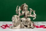 Brass Superfine Ma Durga Idol with Sitting Lion – Ashtabhuja – Silver Coated – 3.75 Inch - Image 4