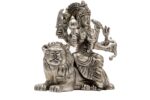 Brass Superfine Ma Durga Idol with Sitting Lion – Ashtabhuja – Silver Coated – 3.75 Inch - Image 6