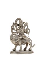 Brass Superfine Ma Durga Idol on Lion – Ashtabhuja – Silver Coated – 5.5 Inch - Image 6