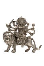 Brass Superfine Ma Durga Idol on Lion – Ashtabhuja – Silver Coated – 6 Inch - Image 6