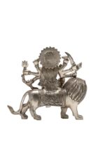 Brass Superfine Ma Durga Idol on Lion – Ashtabhuja – Silver Coated – 6 Inch - Image 3