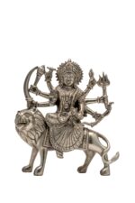 Brass Superfine Ma Durga Idol on Lion – Ashtabhuja – Silver Coated – 7.10 Inch - Image 5
