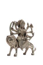 Brass Superfine Ma Durga Idol on Lion – Ashtabhuja – Silver Coated – 7.10 Inch - Image 3