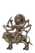 Brass Superfine Ma Durga Idol on Lion – Ashtabhuja – Silver Coated – 8 Inch - Image 6