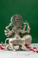 Brass Superfine Ma Durga Idol on Lion – Ashtabhuja – Silver Coated – 8.5 Inch - Image 3