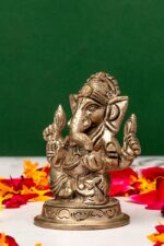 Brass Silver Coated Superfine Ganapati Idol – Vighnaharta – 2.75 Inch - Image 2