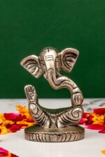 Brass Silver Coated Superfine Ganapati Idol – Modern Design – 2.75 Inch