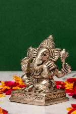 Brass Silver Coated Superfine Ganesh Idol – Vighnaharta – 2.75 Inch - Image 2