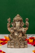Brass Silver Coated Superfine Ganapati Idol – Vighnaharta – 2.75 Inch