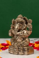 Brass Silver Coated Superfine Ganapati Idol – Vighnaharta – 2.75 Inch - Image 3
