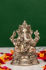 Brass Silver Coated Superfine Ganapati Idol – Vighnaharta – 3.35 Inch