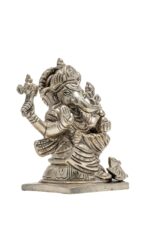 Brass Silver Coated Superfine Ganapati Idol – Detail Carving – 4 Inch - Image 6