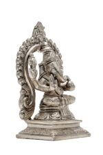 Brass Silver Coated Superfine Ganapati Idol – Detail Carving – With Frame – 5.5 Inch - Image 6