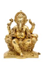 Brass Superfine Ganesh Idol Seated On Throne – 9.5 Inch - Image 8