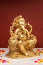 Brass Superfine Ganesh Idol Seated On Throne – 9.5 Inch - Image 4