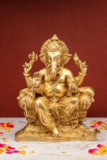 Brass Superfine Ganesh Idol Seated On Throne – 9.5 Inch