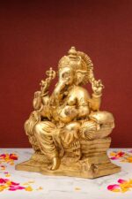 Brass Superfine Ganesh Idol Seated On Throne – 9.5 Inch - Image 2