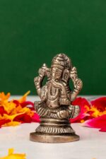 Brass Silver Coated Ganesh Idol Miniature – Vighnaharta – 2 Inch - Image 2