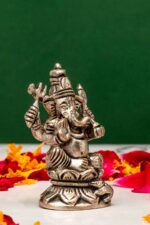 Brass Superfine Silver Coated Ganesh Idol Miniature – Vighnaharta – 2.60 Inch - Image 4
