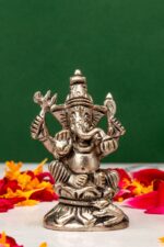 Brass Superfine Silver Coated Ganesh Idol Miniature – Vighnaharta – 2.60 Inch