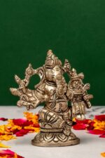 Brass Silver Coated 10 Bhuja Ganesh Idol with Laxmi – Vighnaharta – 3 Inch - Image 4