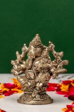 Brass Silver Coated 10 Bhuja Ganesh Idol with Laxmi – Vighnaharta – 3 Inch - Image 2