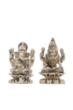 Brass Silver-Coated Superfine Ganesh Laxmi Idol – On Lotus – 2.35 Inches - Image 13