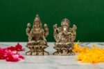 Brass Silver-Coated Superfine Ganesh Laxmi Idol – On Lotus – 2.35 Inches