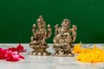 Brass Silver-Coated Superfine Ganesh Laxmi Idol – On Lotus – 2.35 Inches - Image 12