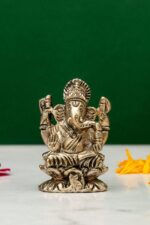 Brass Silver-Coated Superfine Ganesh Laxmi Idol – On Lotus – 2.35 Inches - Image 9