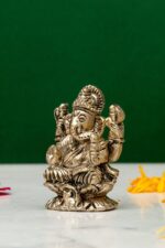 Brass Silver-Coated Superfine Ganesh Laxmi Idol – On Lotus – 2.35 Inches - Image 8