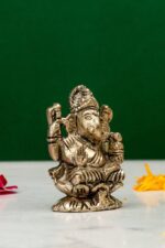 Brass Silver-Coated Superfine Ganesh Laxmi Idol – On Lotus – 2.35 Inches - Image 7