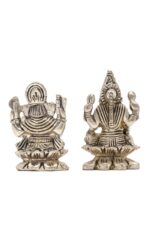 Brass Silver-Coated Superfine Ganesh Laxmi Idol – On Lotus – 2.35 Inches - Image 22