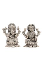 Brass Silver-Coated Superfine Ganesh Laxmi Idol – On Lotus – 2.35 Inches - Image 17