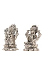 Brass Silver-Coated Superfine Ganesh Laxmi Idol – On Lotus – 2.35 Inches - Image 18