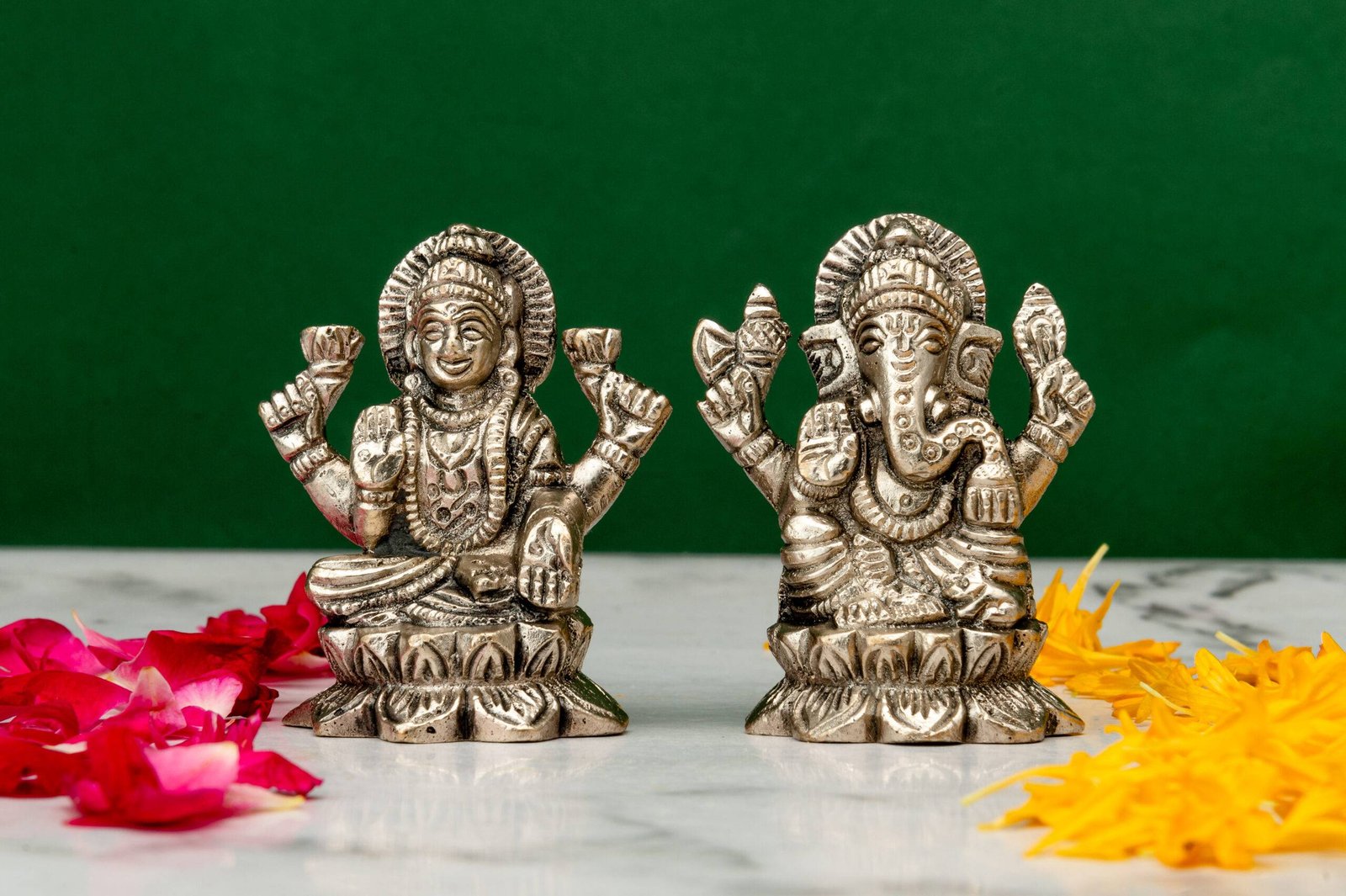 brass-Ganesh-Laxmi-542-20-scaled-1.jpg Brass Silver-Coated Superfine Ganesh Laxmi Idol – On Lotus – 2.35 Inches - Image 1