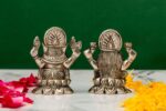 Brass Silver-Coated Superfine Ganesh Laxmi Idol – On Lotus – 2.35 Inches - Image 9