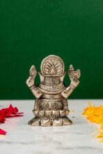 Brass Silver-Coated Superfine Ganesh Laxmi Idol – On Lotus – 2.35 Inches - Image 5