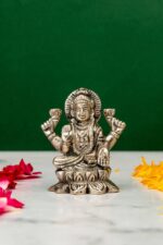 Brass Silver-Coated Superfine Ganesh Laxmi Idol – On Lotus – 2.35 Inches - Image 4