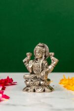 Brass Silver-Coated Superfine Ganesh Laxmi Idol – On Lotus – 2.35 Inches - Image 3
