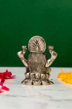 Brass Silver-Coated Superfine Ganesh Laxmi Idol – On Lotus – 2.35 Inches - Image 24