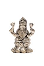 Brass Silver-Coated Superfine Ganesh Laxmi Idol – On Lotus – 2.35 Inches - Image 13