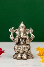 Brass Silver-Coated Superfine Ganesh Laxmi Idol – On Lotus – 2.35 Inches - Image 11