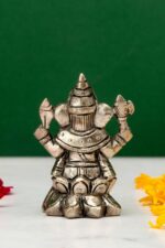 Brass Silver-Coated Superfine Ganesh Laxmi Idol – On Lotus – 2.35 Inches - Image 8