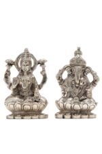 Brass Silver-Coated Superfine Ganesh Laxmi Idol – On Lotus – 3.50 Inches - Image 22
