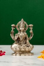 Brass Silver-Coated Superfine Ganesh Laxmi Idol – On Lotus – 3.50 Inches - Image 4