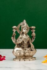 Brass Silver-Coated Superfine Ganesh Laxmi Idol – On Lotus – 3.50 Inches - Image 24