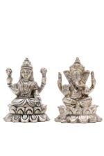 Brass Silver-Coated Superfine Ganesh Laxmi Idol – On Lotus – 2.75 Inches - Image 12