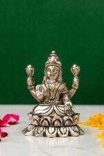 Brass Silver-Coated Superfine Ganesh Laxmi Idol – On Lotus – 2.75 Inches - Image 16