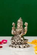 Brass Silver-Coated Superfine Ganesh Laxmi Idol – On Lotus – 2.75 Inches - Image 15